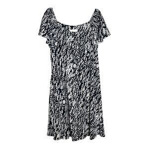 Signature by Robbie Bee Dress Womens 1X Black White Print Flutter‎ Sleeve